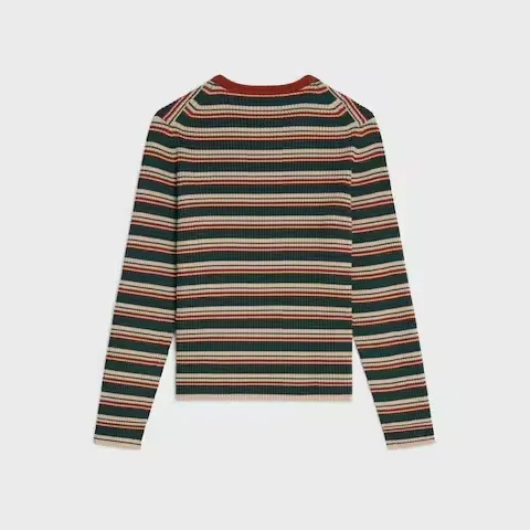 Crewneck Sweater In Striped Ribbed Wool