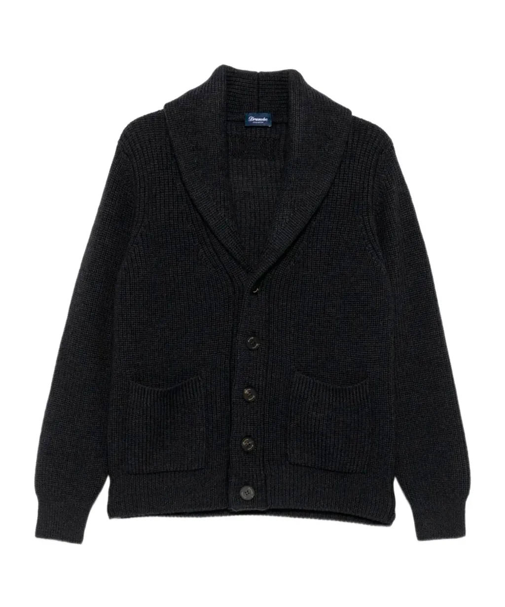 Shawl-Collar Patch-Pocket Cardigan