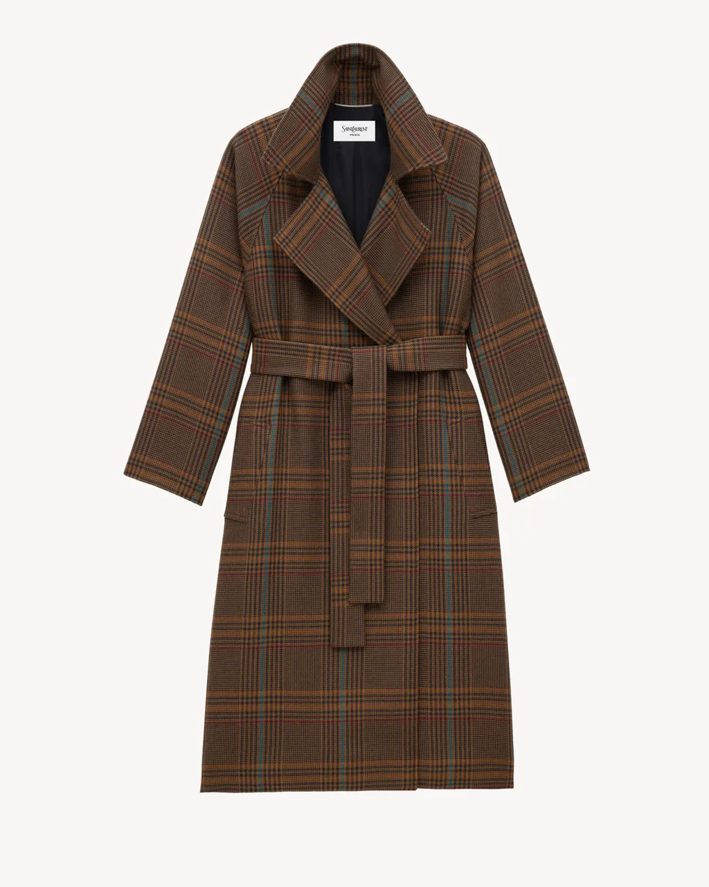 Saint Laurent Checked Belted Long Coat
