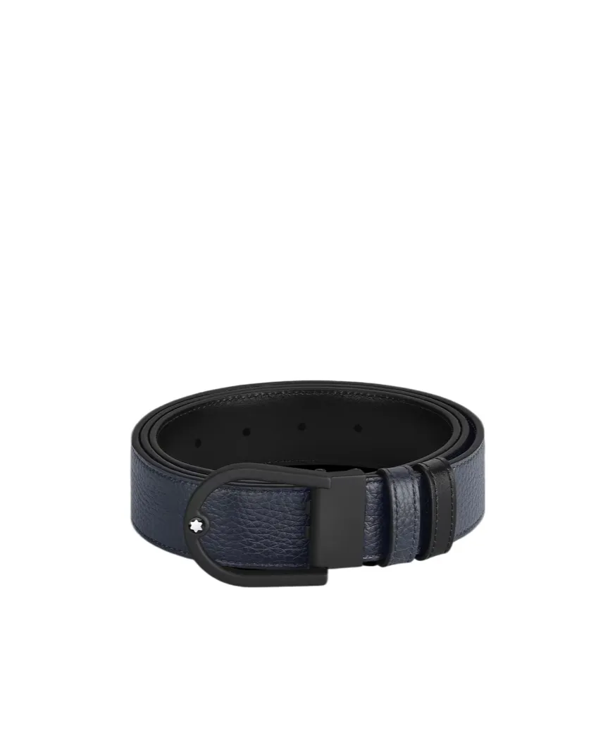 Horseshoe Light Buckle Midnight Blue/Black 35 Mm Reversible Leather Belt