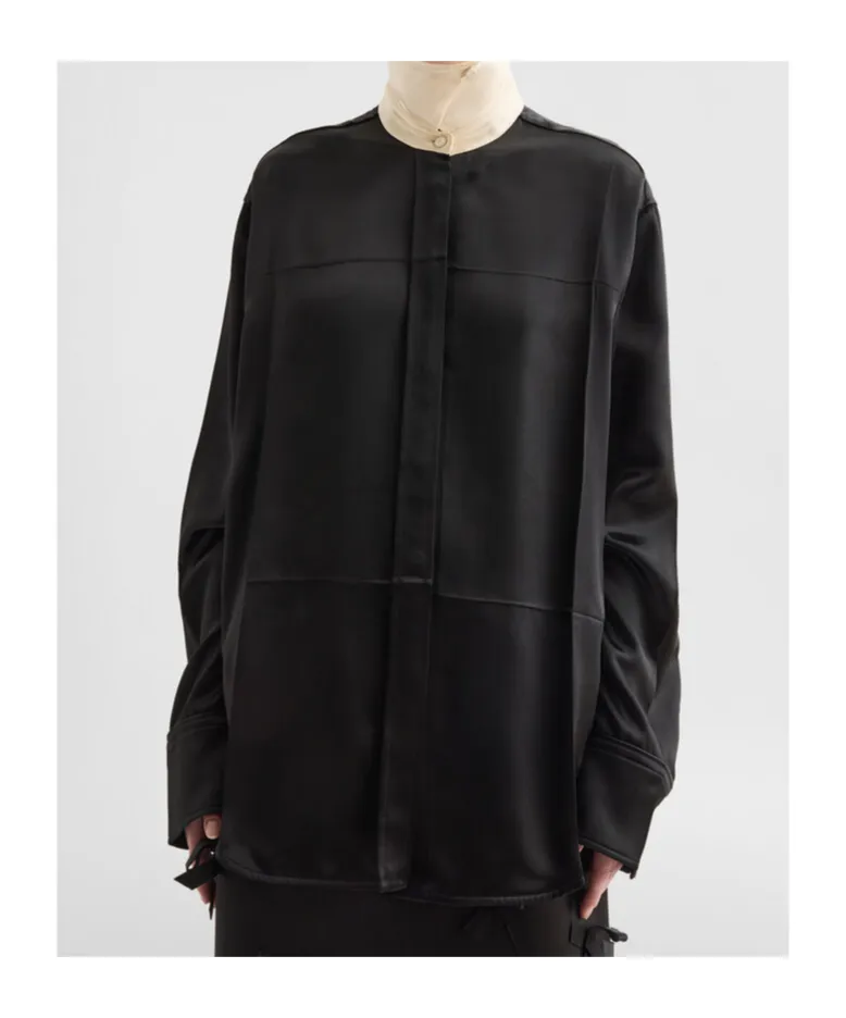 Jil Sander Contrast Collar Long-Sleeved Satin Shirt