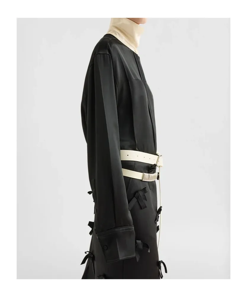 Jil Sander Contrast Collar Long-Sleeved Satin Shirt