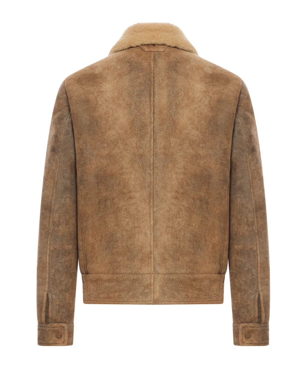 Shearling-Collar Leather Jacket