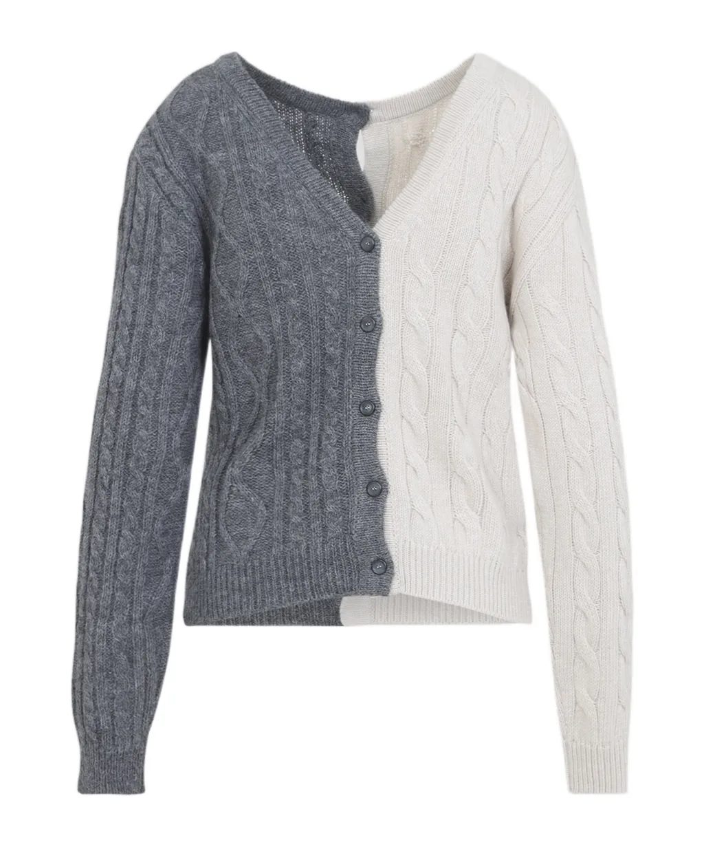 Cable-Knit Two-Tone Cardigan
