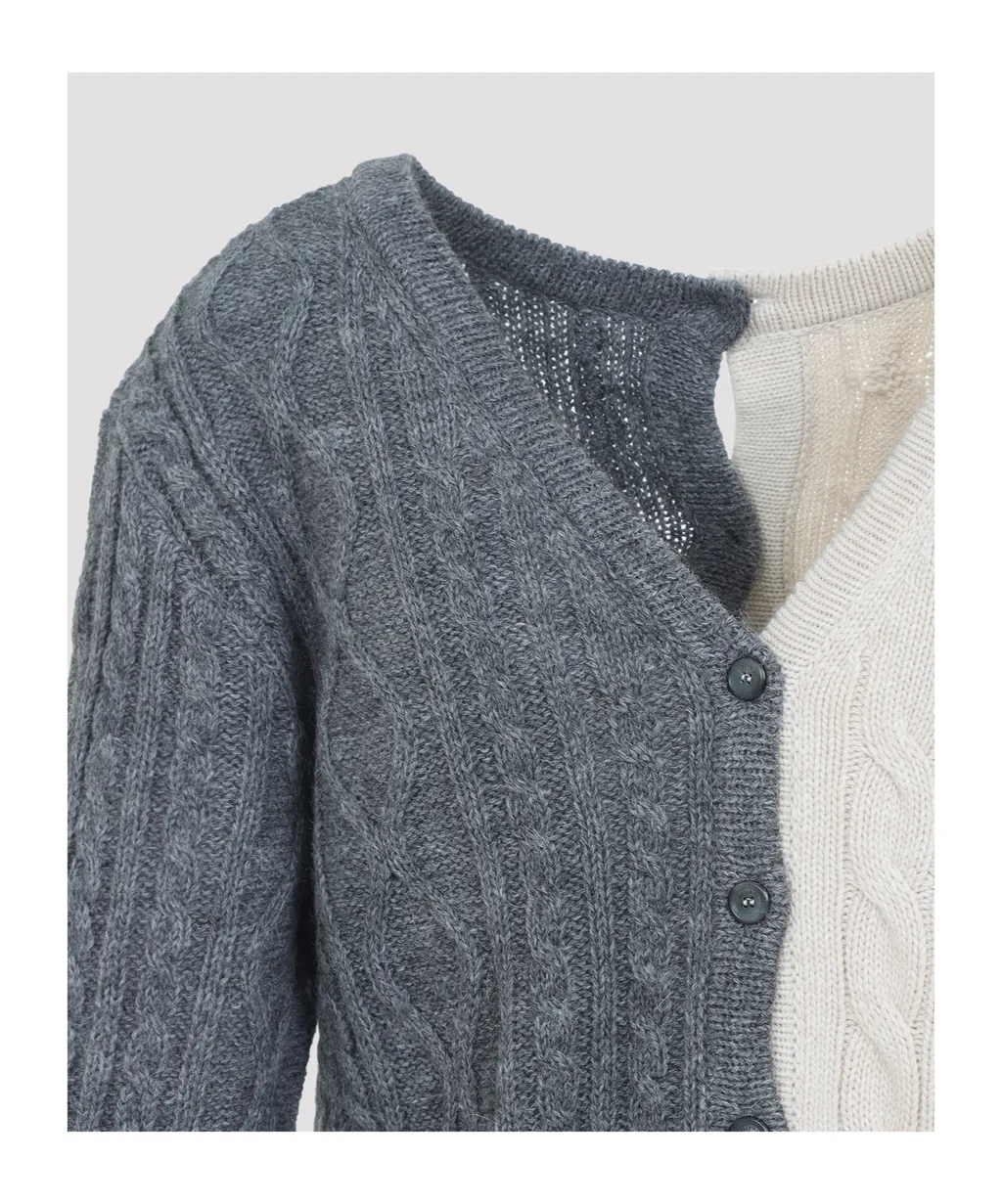 Cable-Knit Two-Tone Cardigan