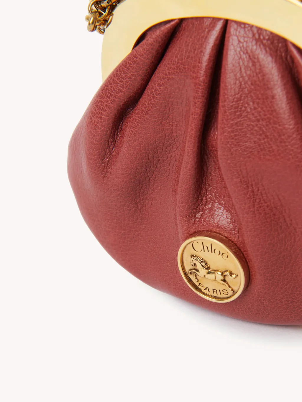 Micro Horse Medal Coin Purse Necklace In Grained Leather