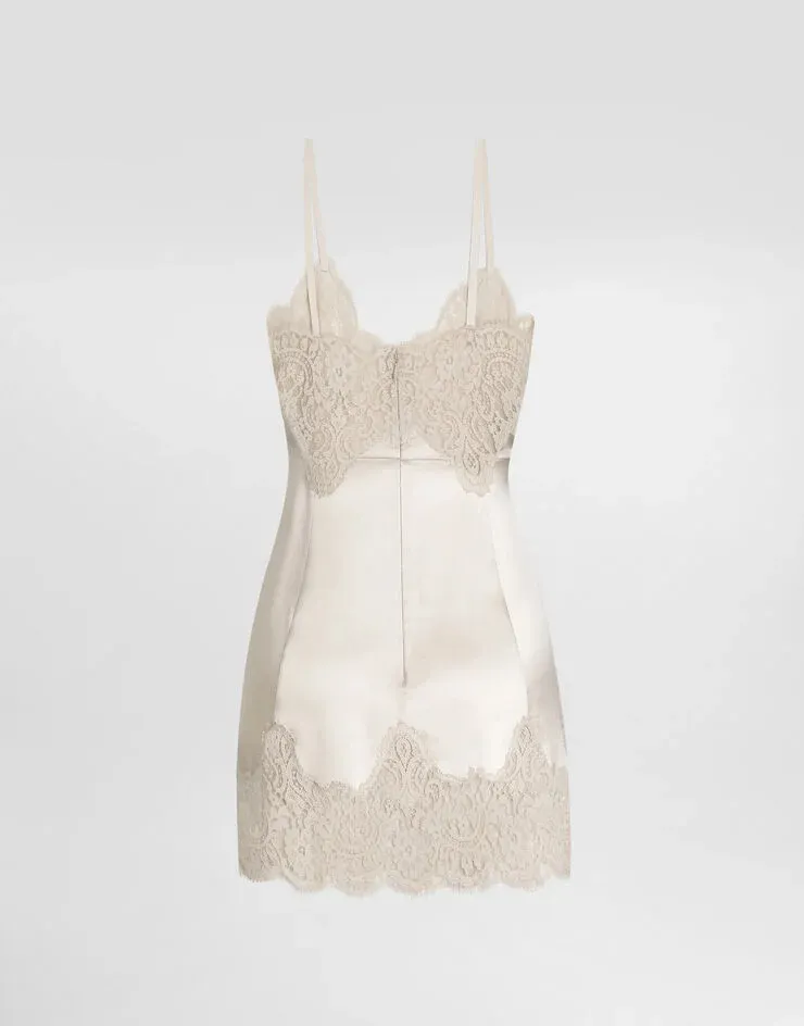 Dolce & Gabbana V-Neck Lace Detailed Mini Dress