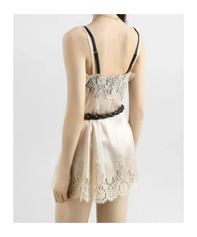Dolce & Gabbana V-Neck Lace Detailed Mini Dress