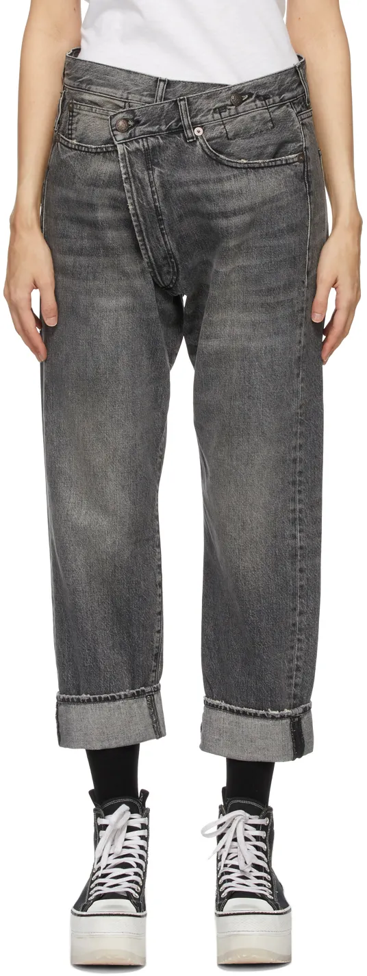 R13 Logo Patch Cross Over Jeans