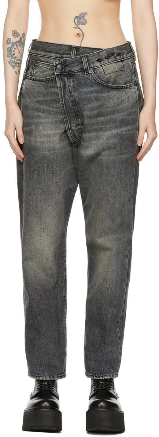 R13 Logo Patch Cross Over Jeans