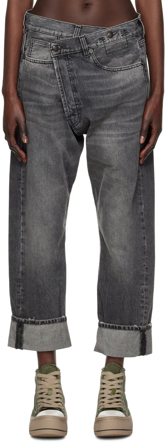 R13 Logo Patch Cross Over Jeans