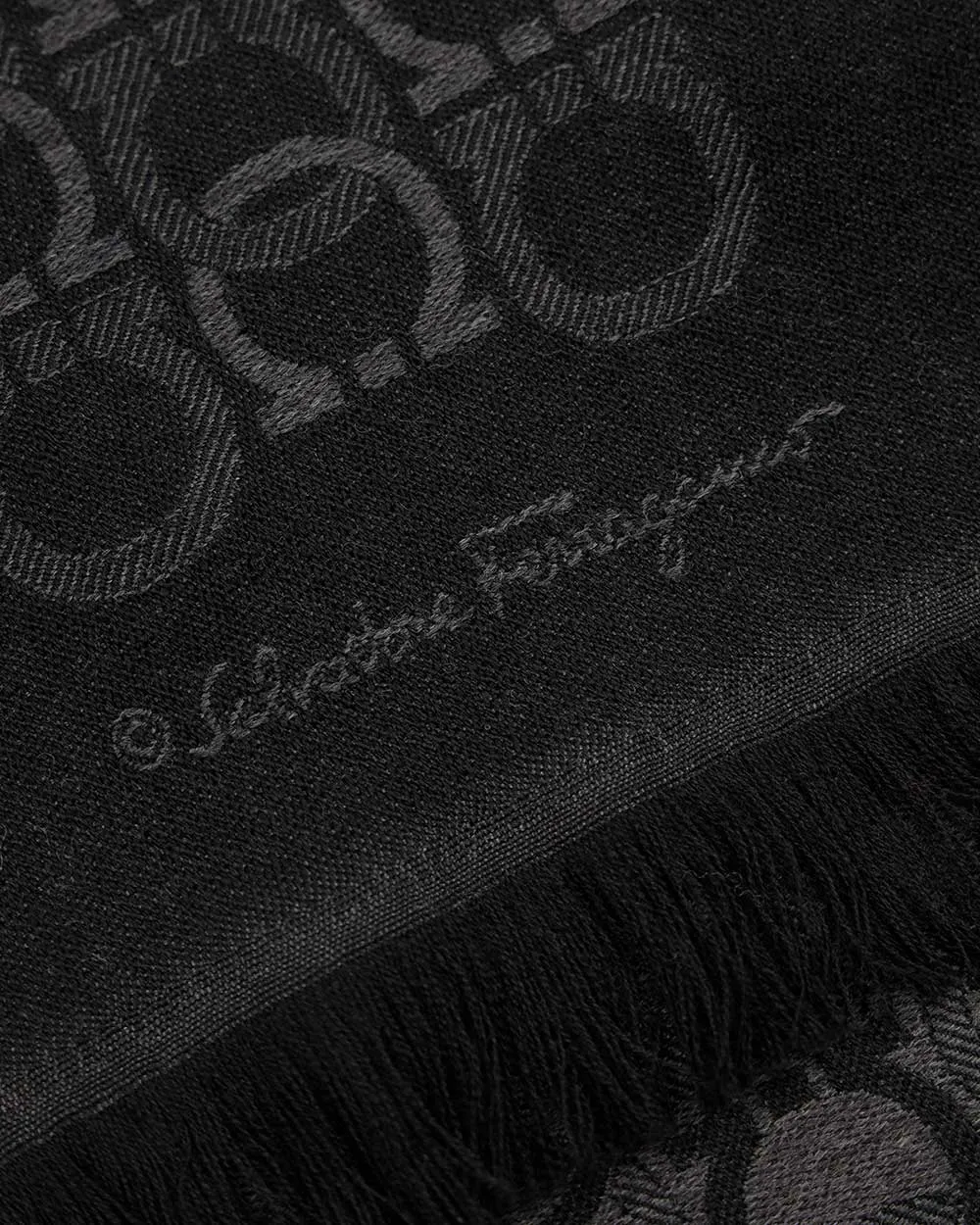 Black Logo Fringed Scarf