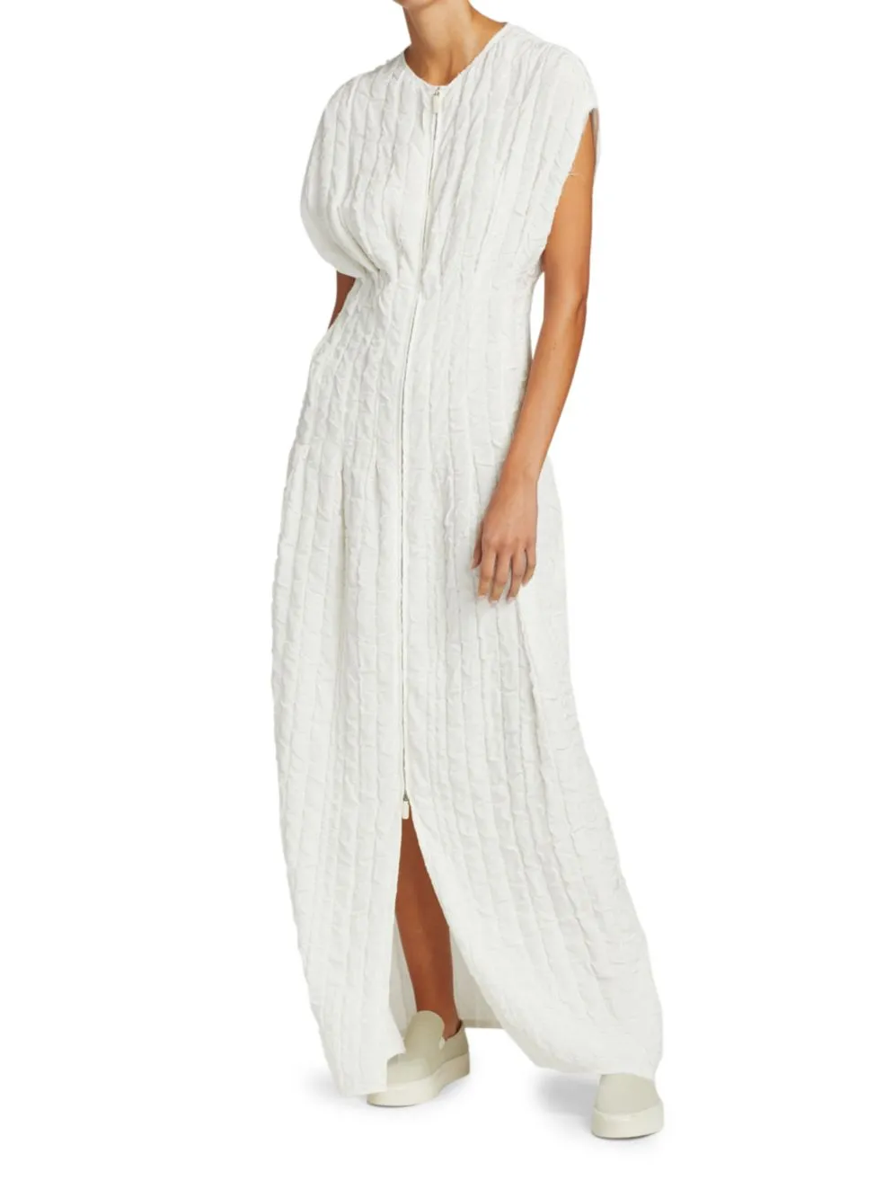 Logo Front Zipper Knitted Pattern Dress