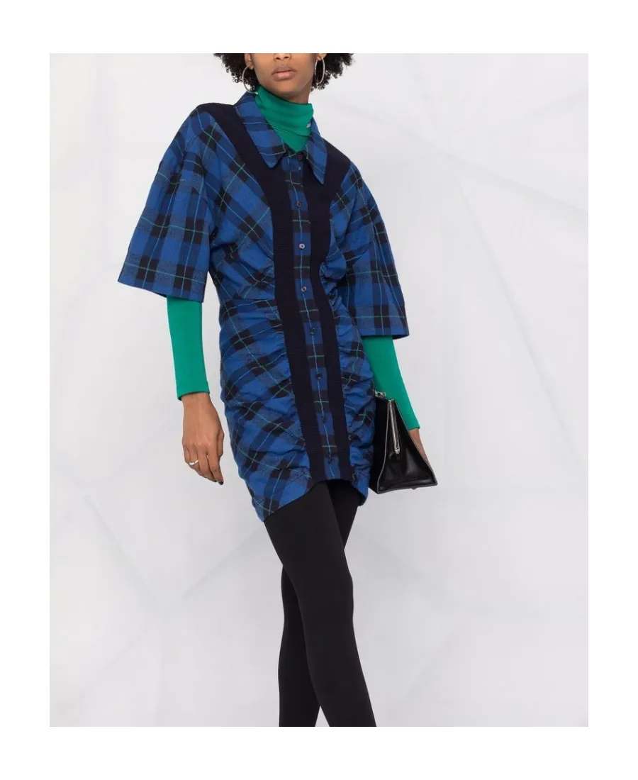 Ruched Check Shirt-Dress