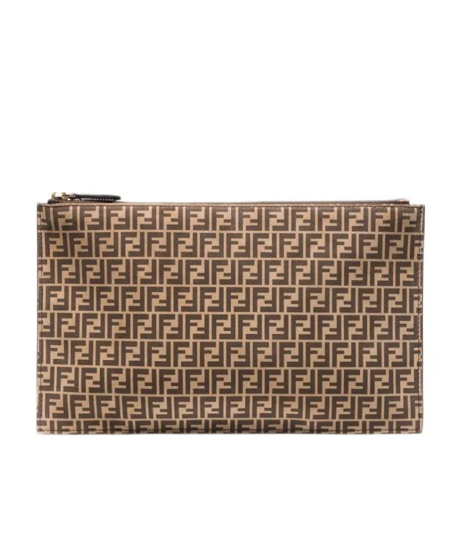 Ff-Monogram Print Leather Clutch