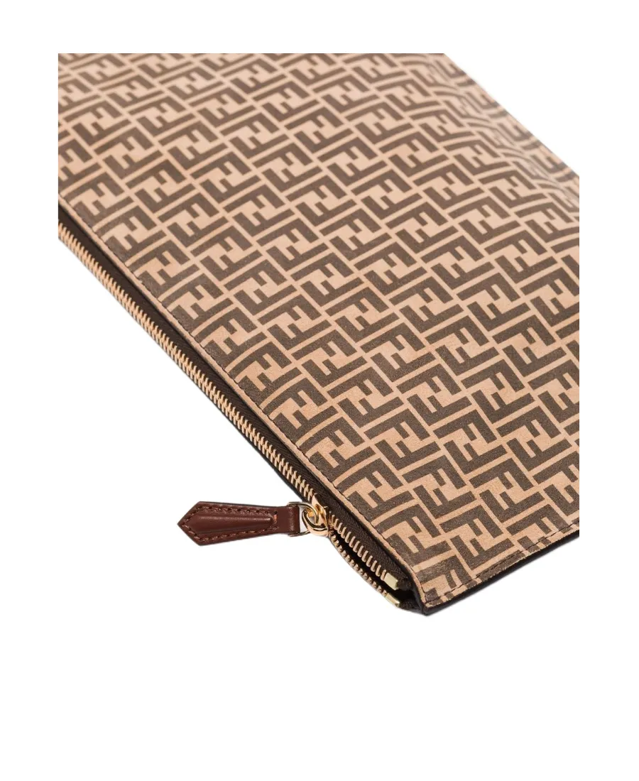 Ff-Monogram Print Leather Clutch