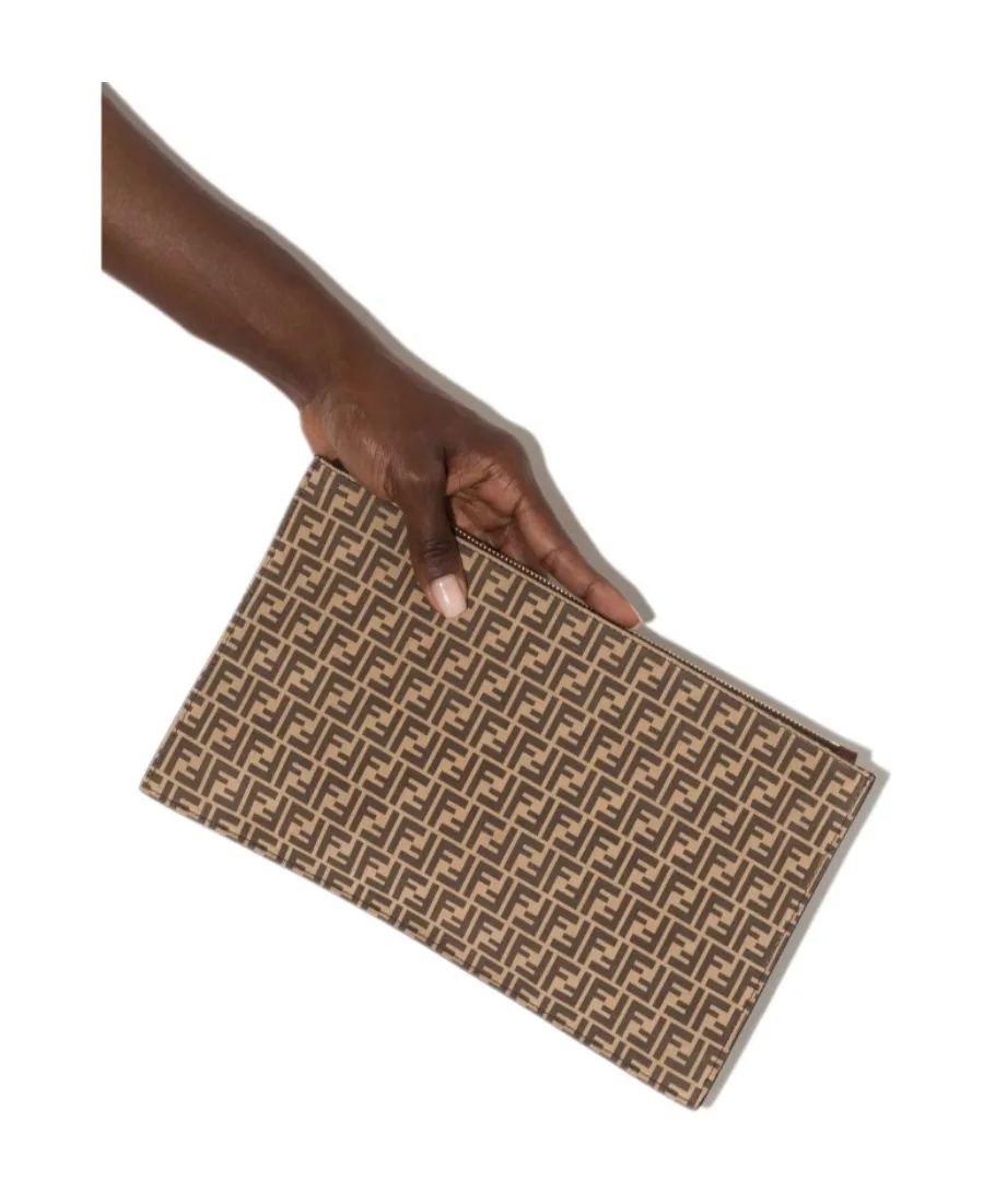 Ff-Monogram Print Leather Clutch