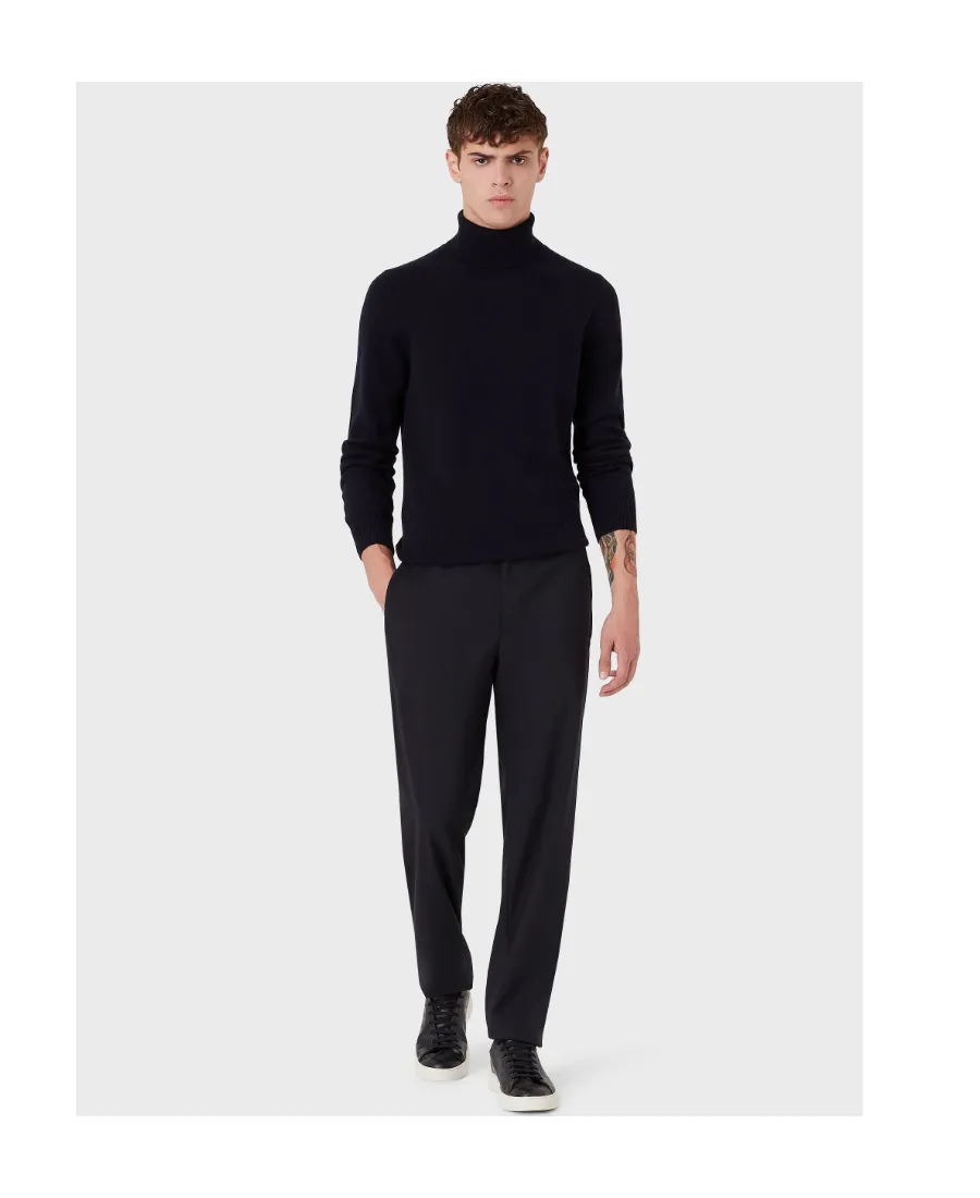 Emporio Armani Logo Embroidered Ribbed Turtleneck Jumper