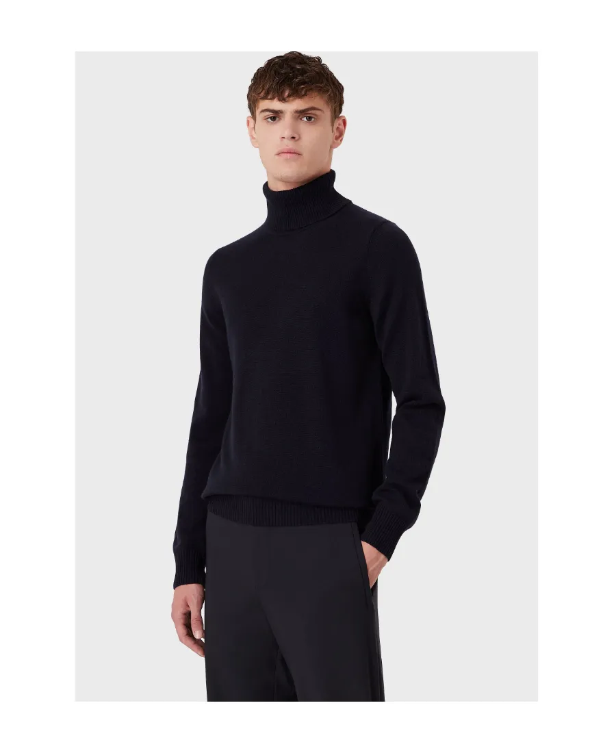 Emporio Armani Logo Embroidered Ribbed Turtleneck Jumper