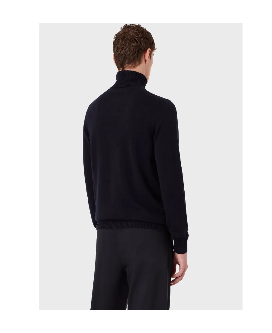 Emporio Armani Logo Embroidered Ribbed Turtleneck Jumper