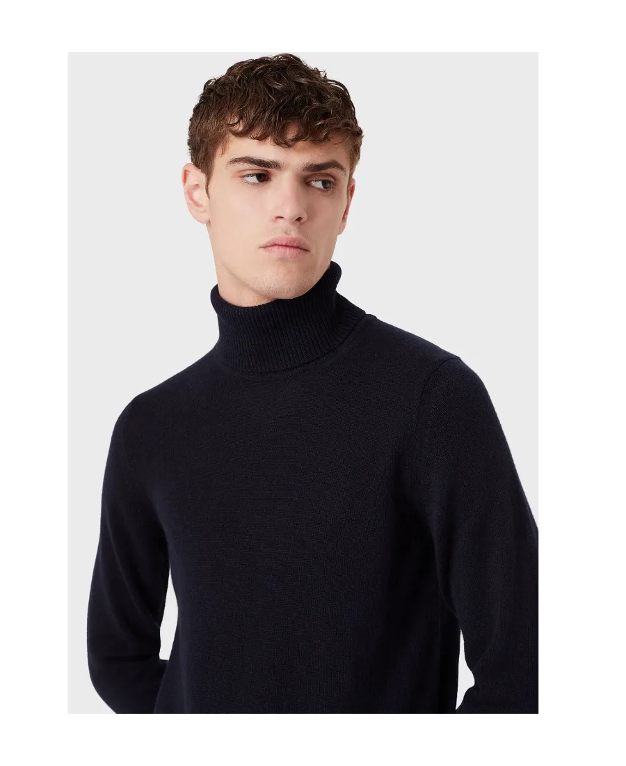 Emporio Armani Logo Embroidered Ribbed Turtleneck Jumper