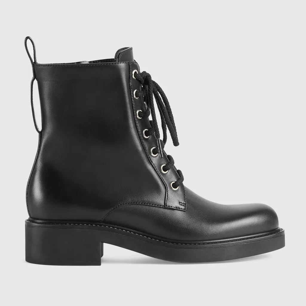 Gucci Logo Plaque Lace-Up Ankle Boots