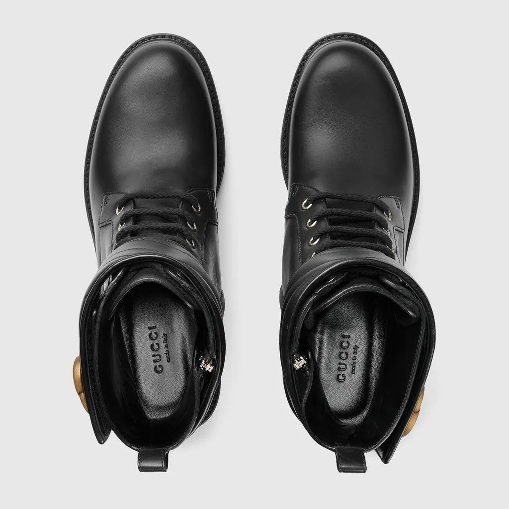 Gucci Logo Plaque Lace-Up Ankle Boots
