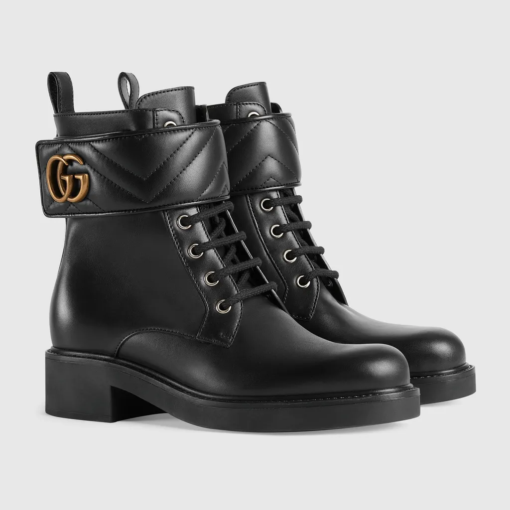 Gucci Logo Plaque Lace-Up Ankle Boots