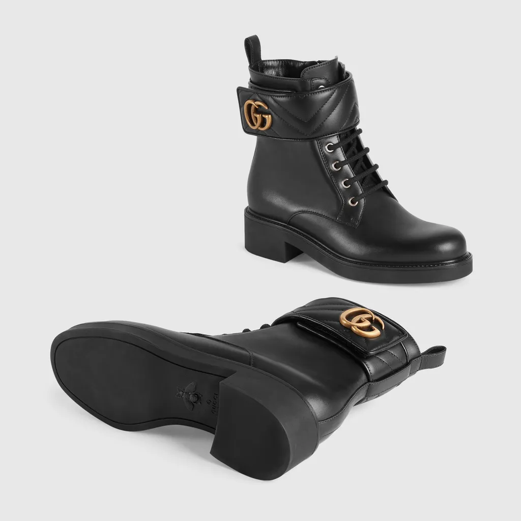 Gucci Logo Plaque Lace-Up Ankle Boots