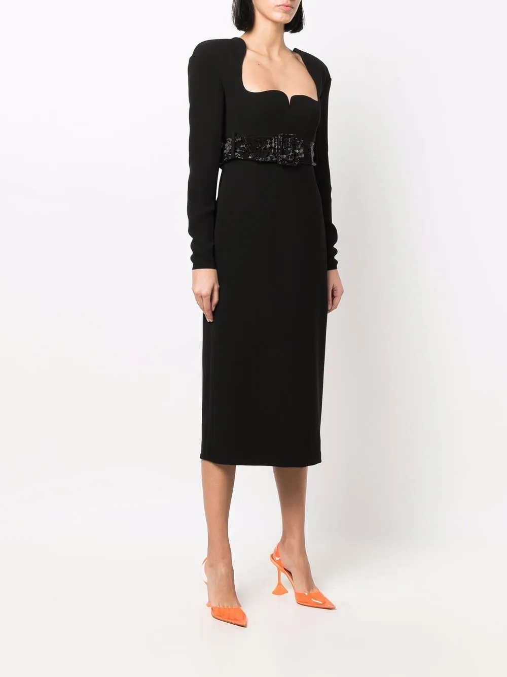 Versace Graphic Neckline Belted Midi Dress