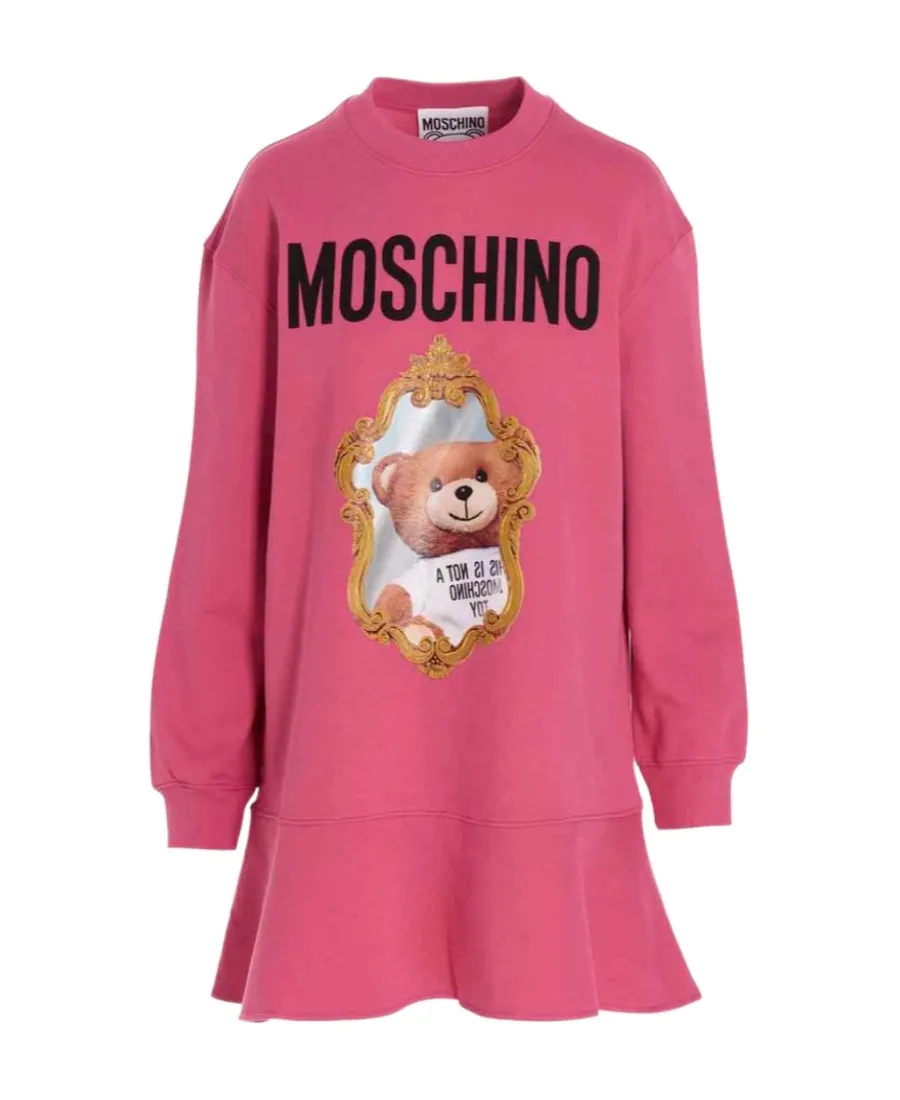 Teddy Bear-Print Sweatshirt Dress