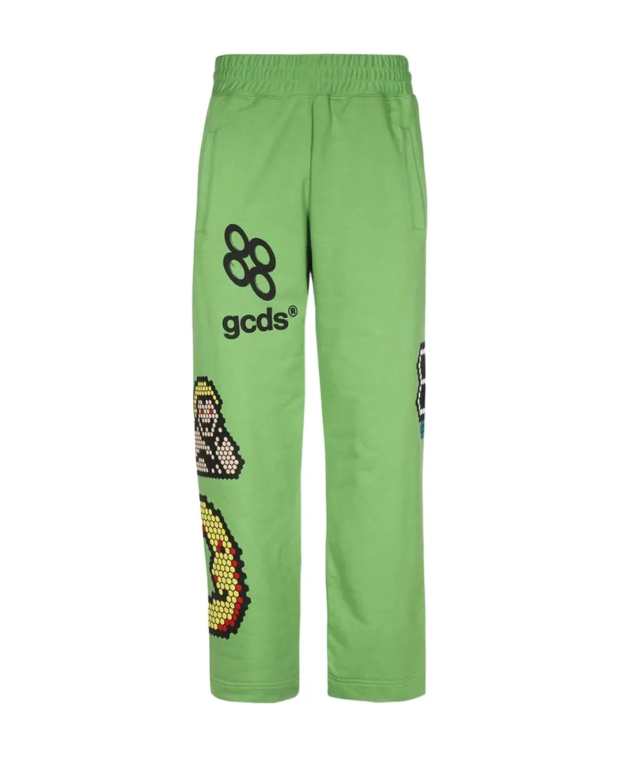 Plush Motif-Print Wide-Leg Track Pants
