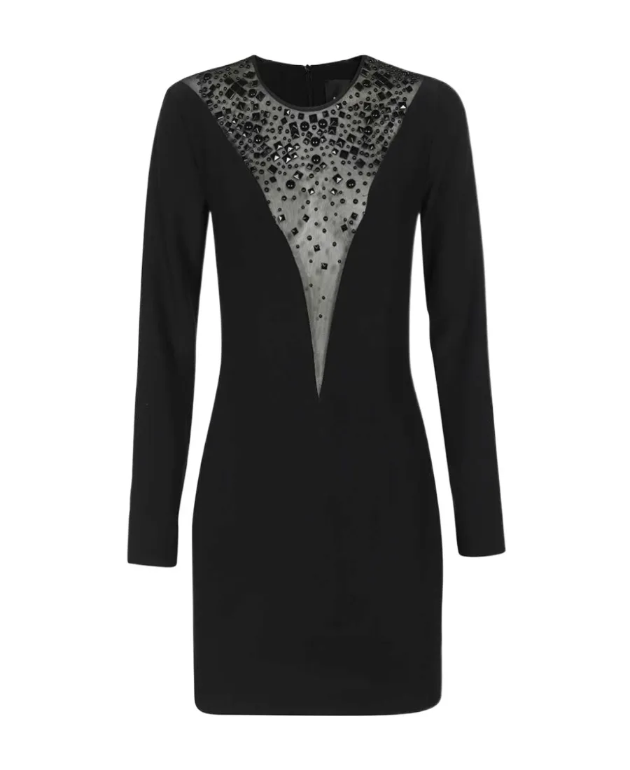 Rhinestone-Embellished Long-Sleeve Dress