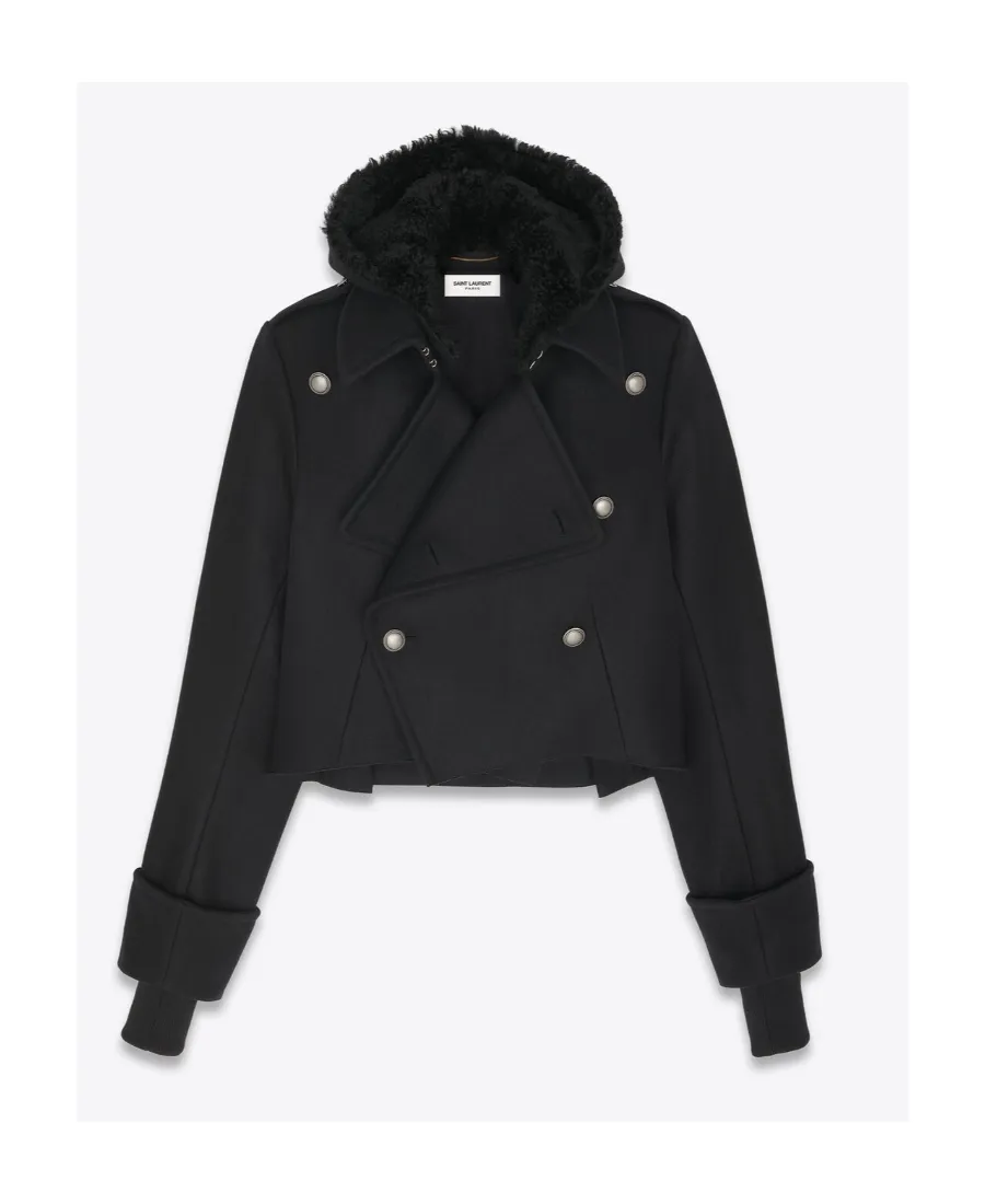 Military Coat In Wool Felt And Shearling