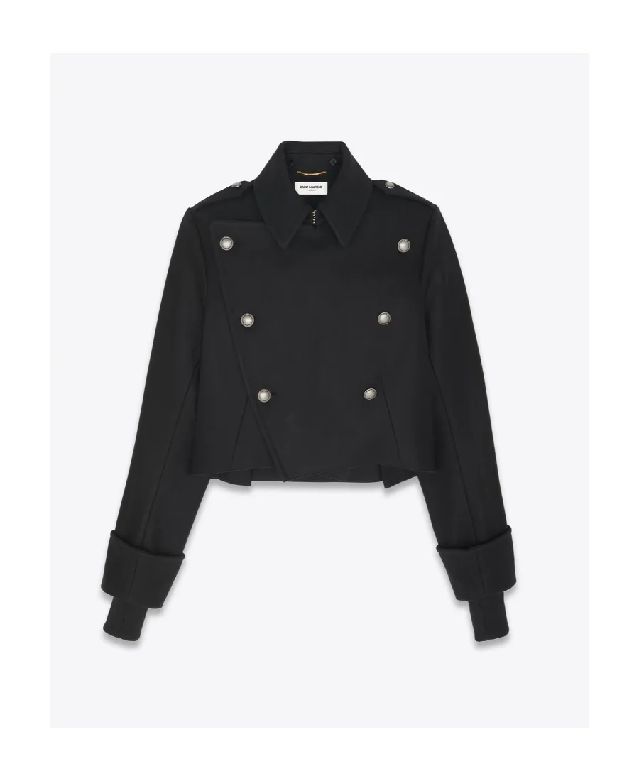Military Coat In Wool Felt And Shearling