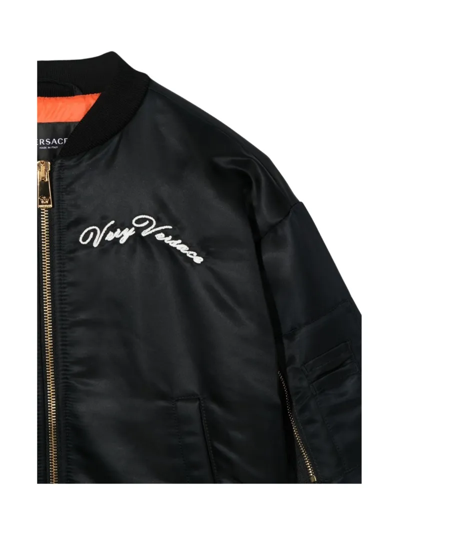 Embroidered-Logo Zip-Up Bomber Jacket