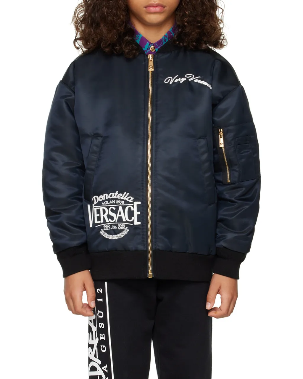 Embroidered-Logo Zip-Up Bomber Jacket