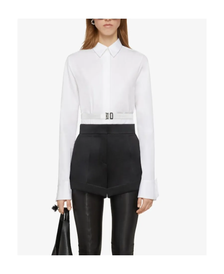 Givenchy Buckle Belt Collared Long-Sleeve Shirt