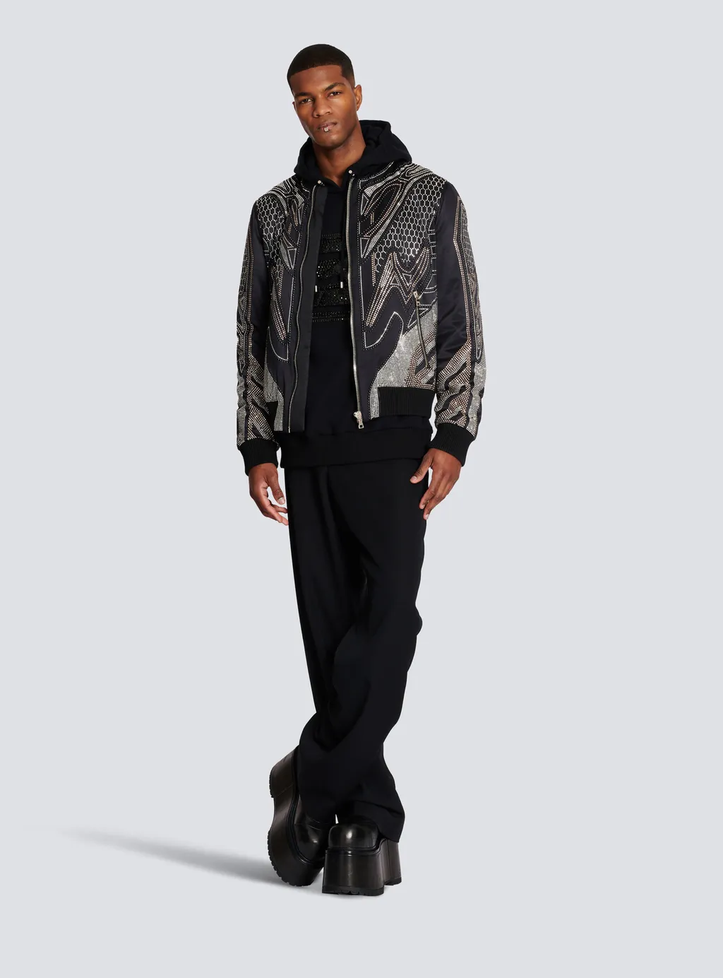 Studded Nylon Bomber Jacket
