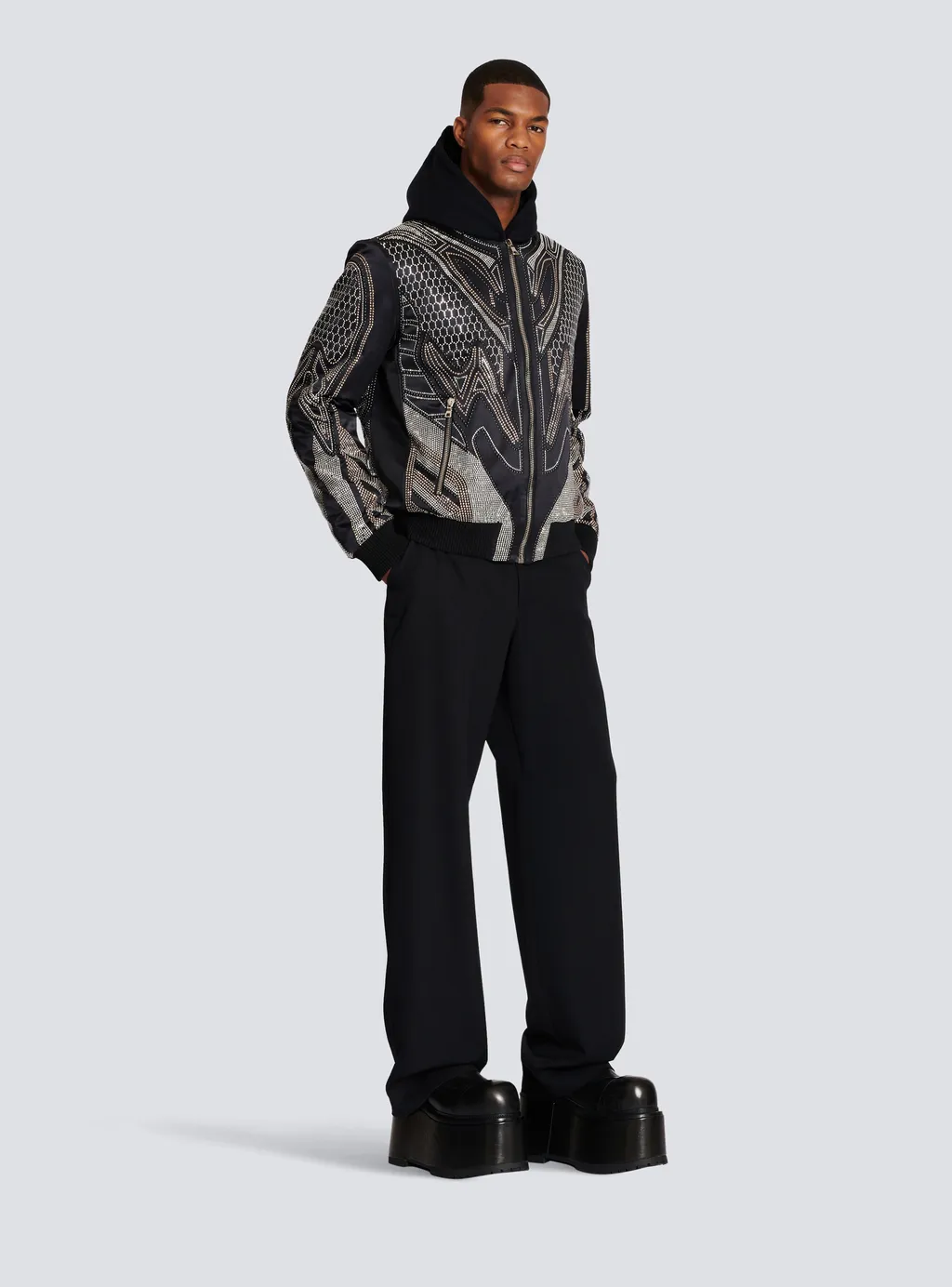 Studded Nylon Bomber Jacket