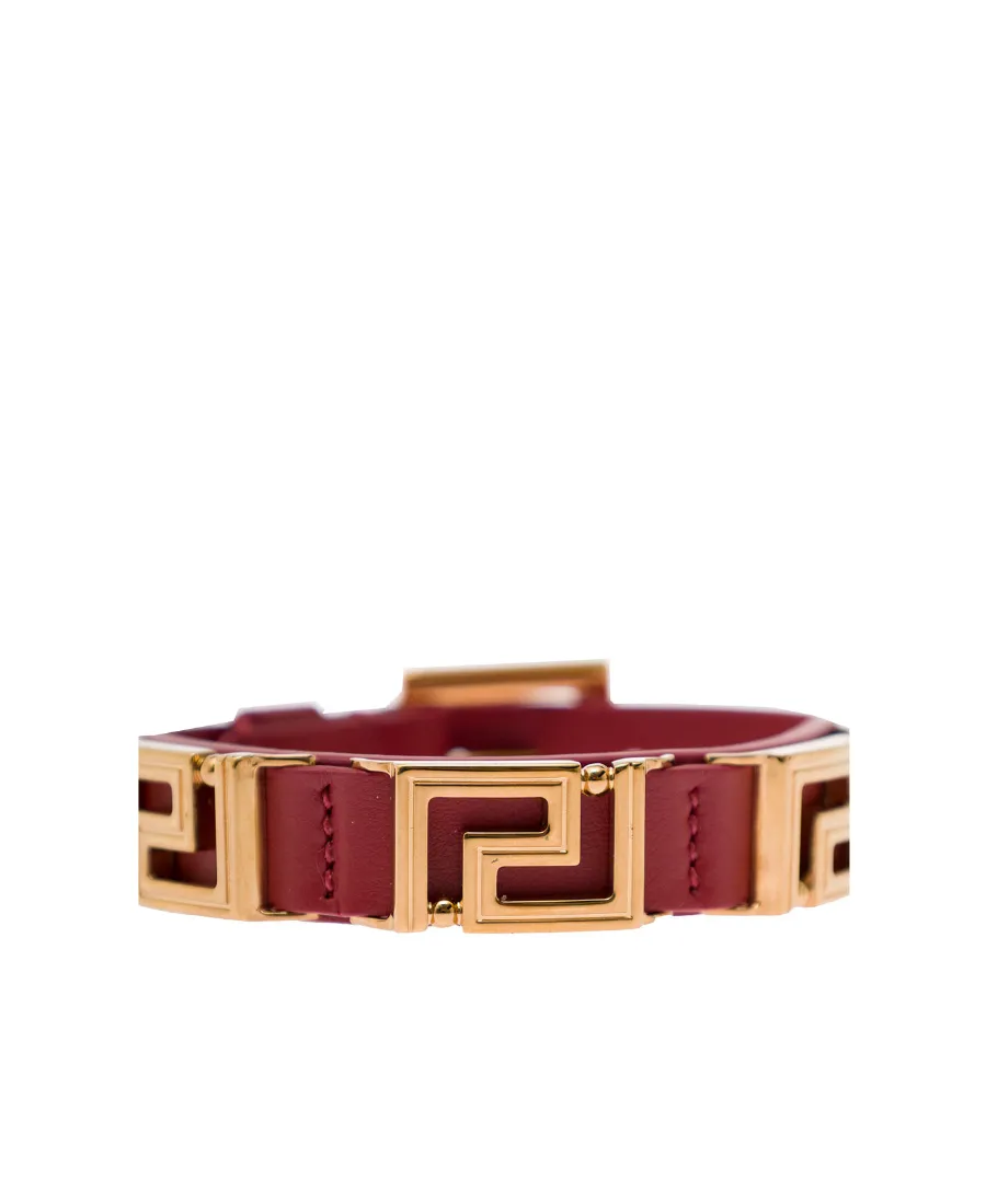 Greca-Charm Leather Bracelet
