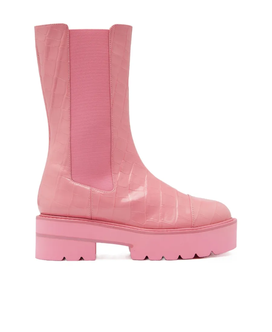 Crocodile-Effect Leather Boots