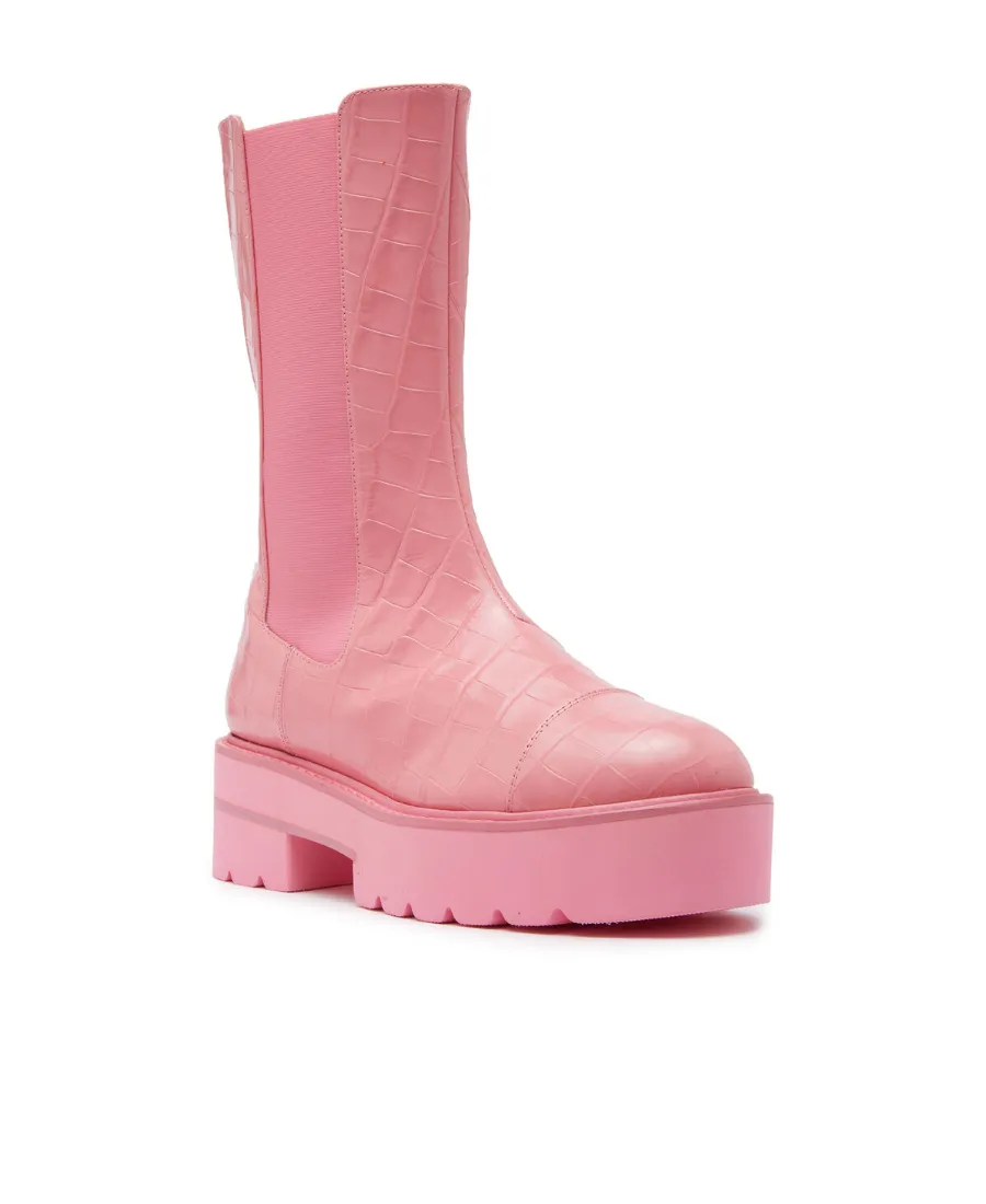 Crocodile-Effect Leather Boots