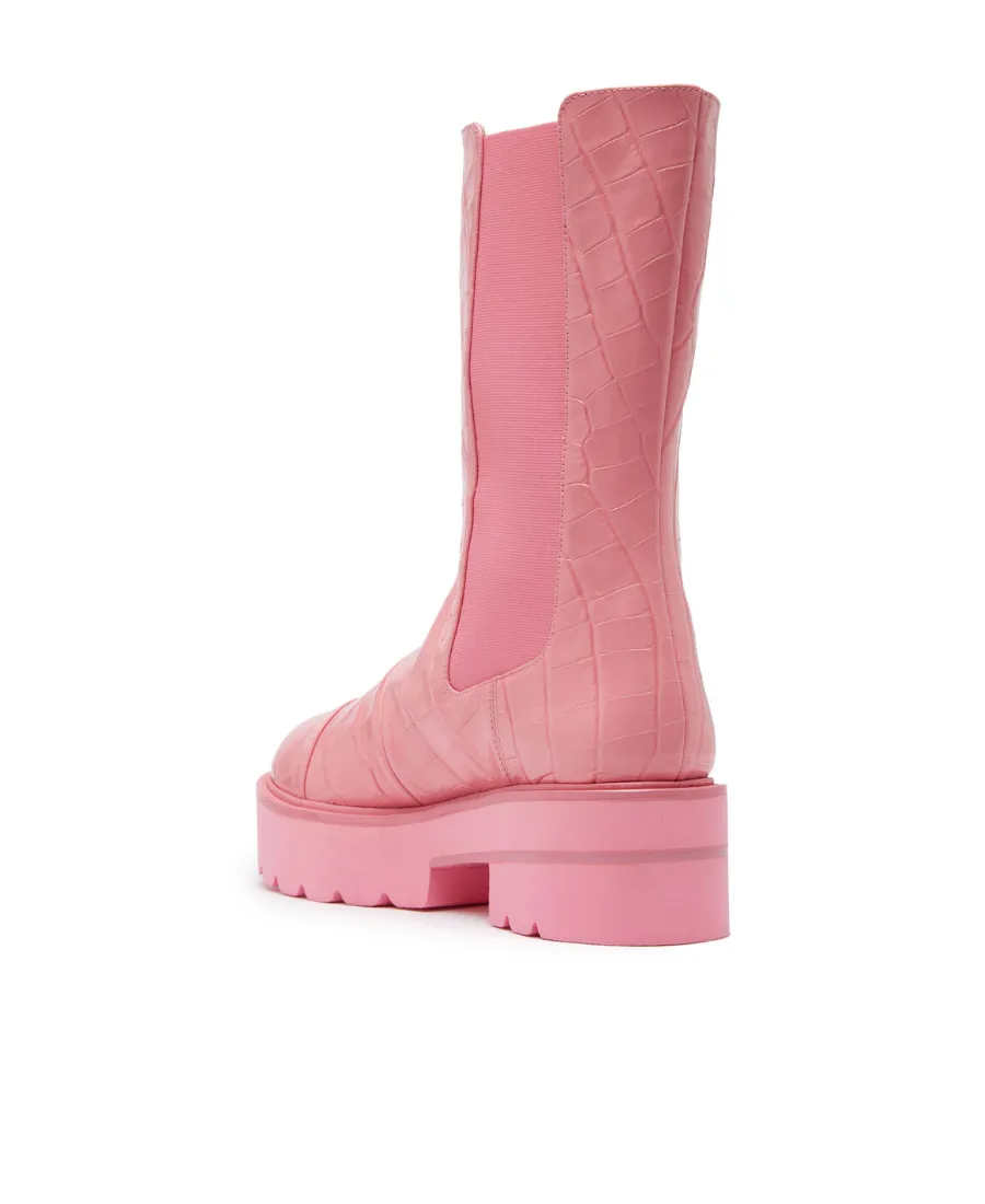 Crocodile-Effect Leather Boots
