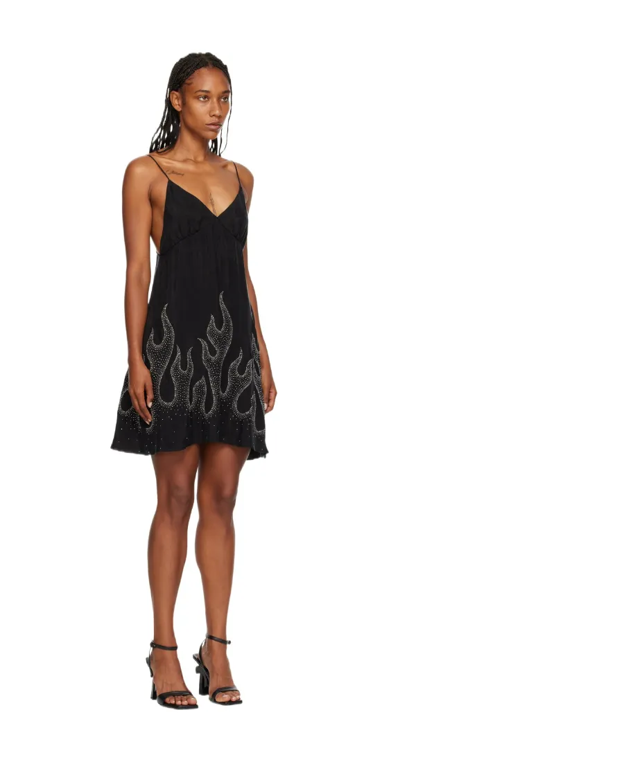 Palm Angels Flame-Embellished V-Neck Mini Dress