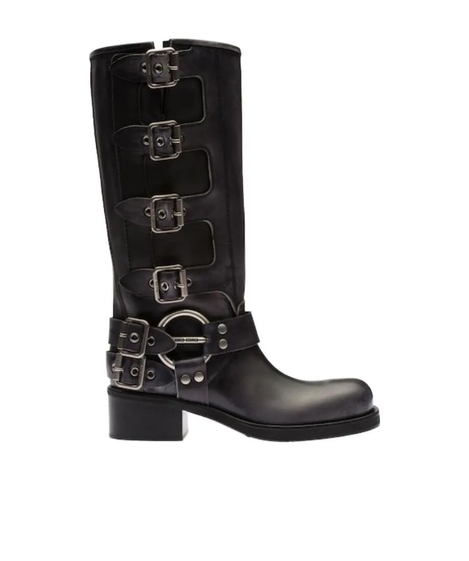 Miu Miu Buckle-Detailed Round Toe Boots