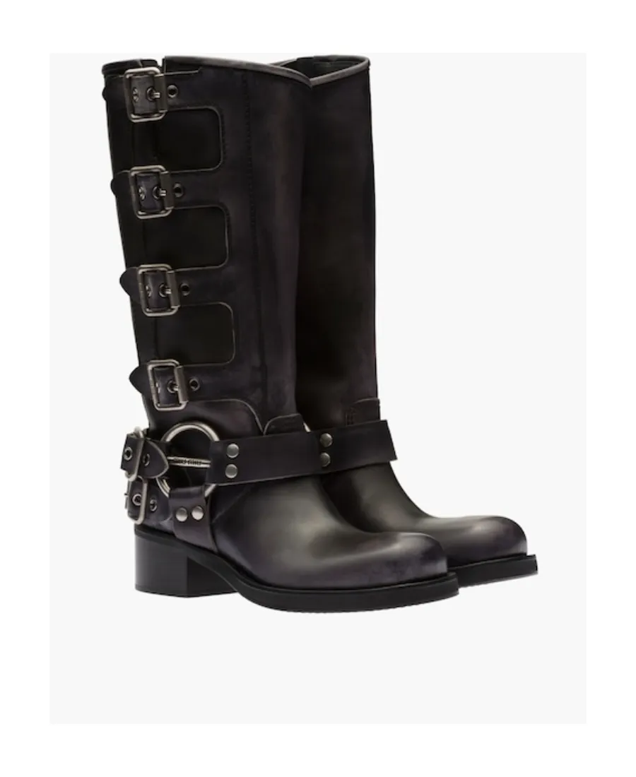 Miu Miu Buckle-Detailed Round Toe Boots