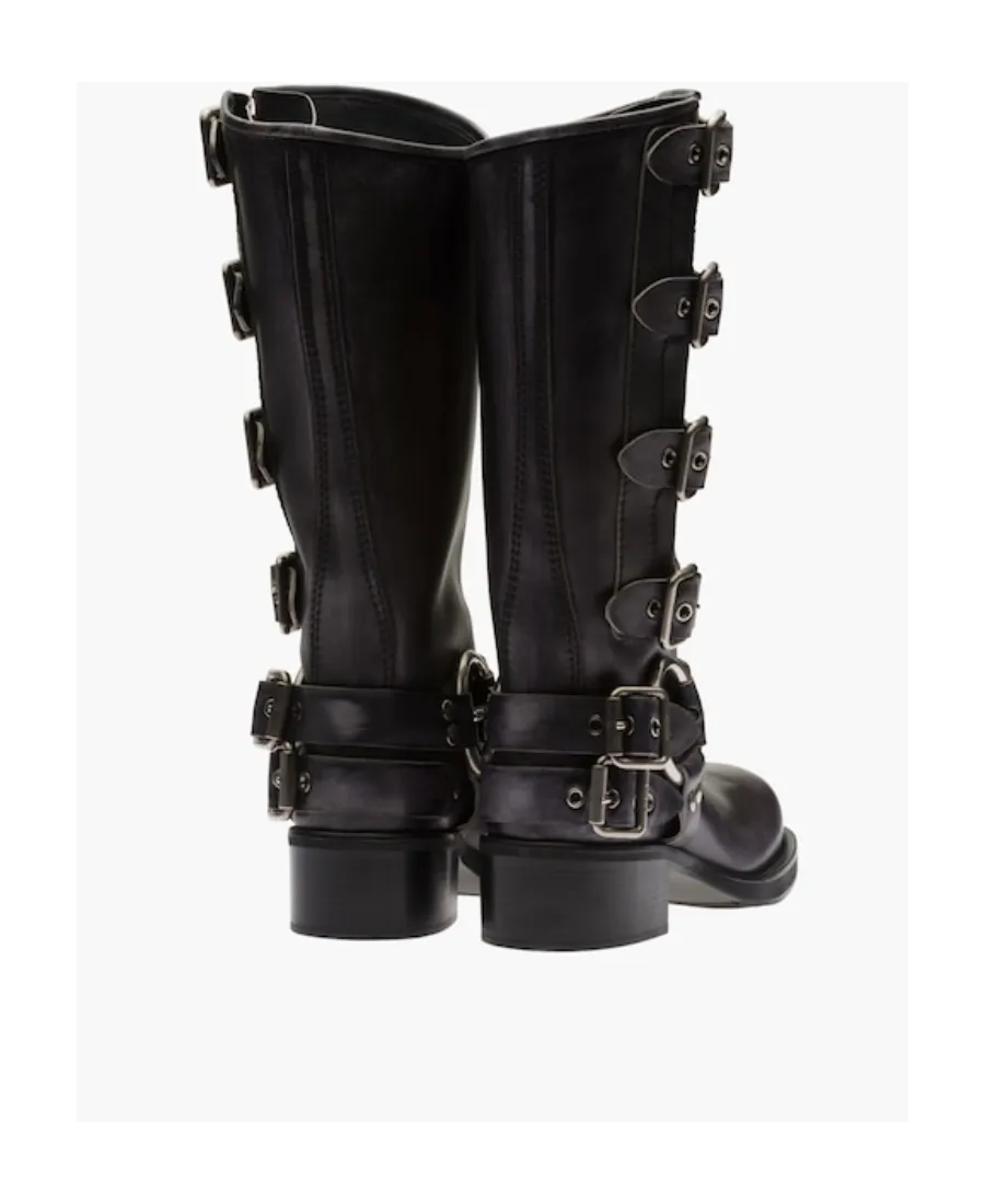Miu Miu Buckle-Detailed Round Toe Boots