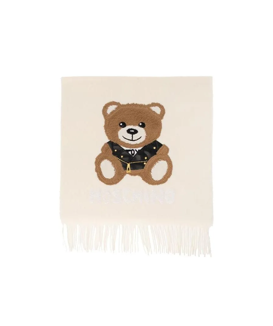 Teddy Bear-Print Knitted Scarf