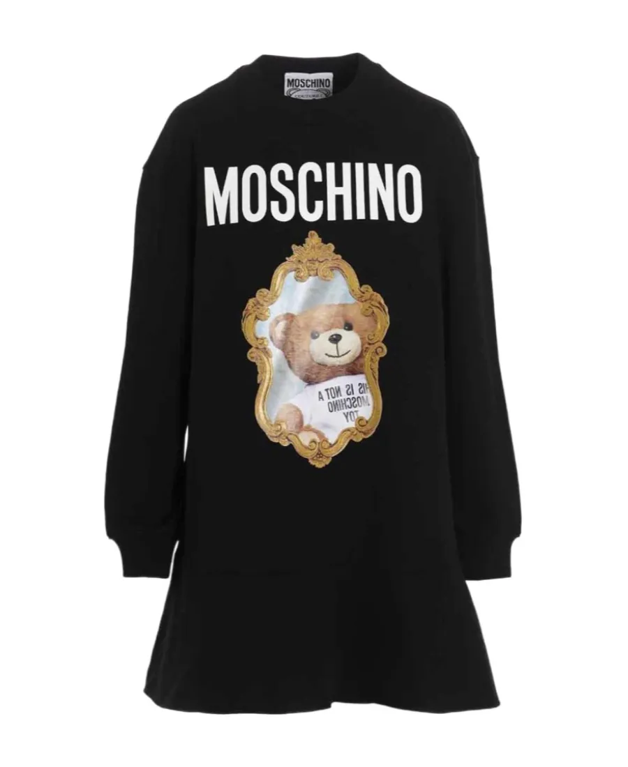 Teddy Bear-Print Sweatshirt Dress